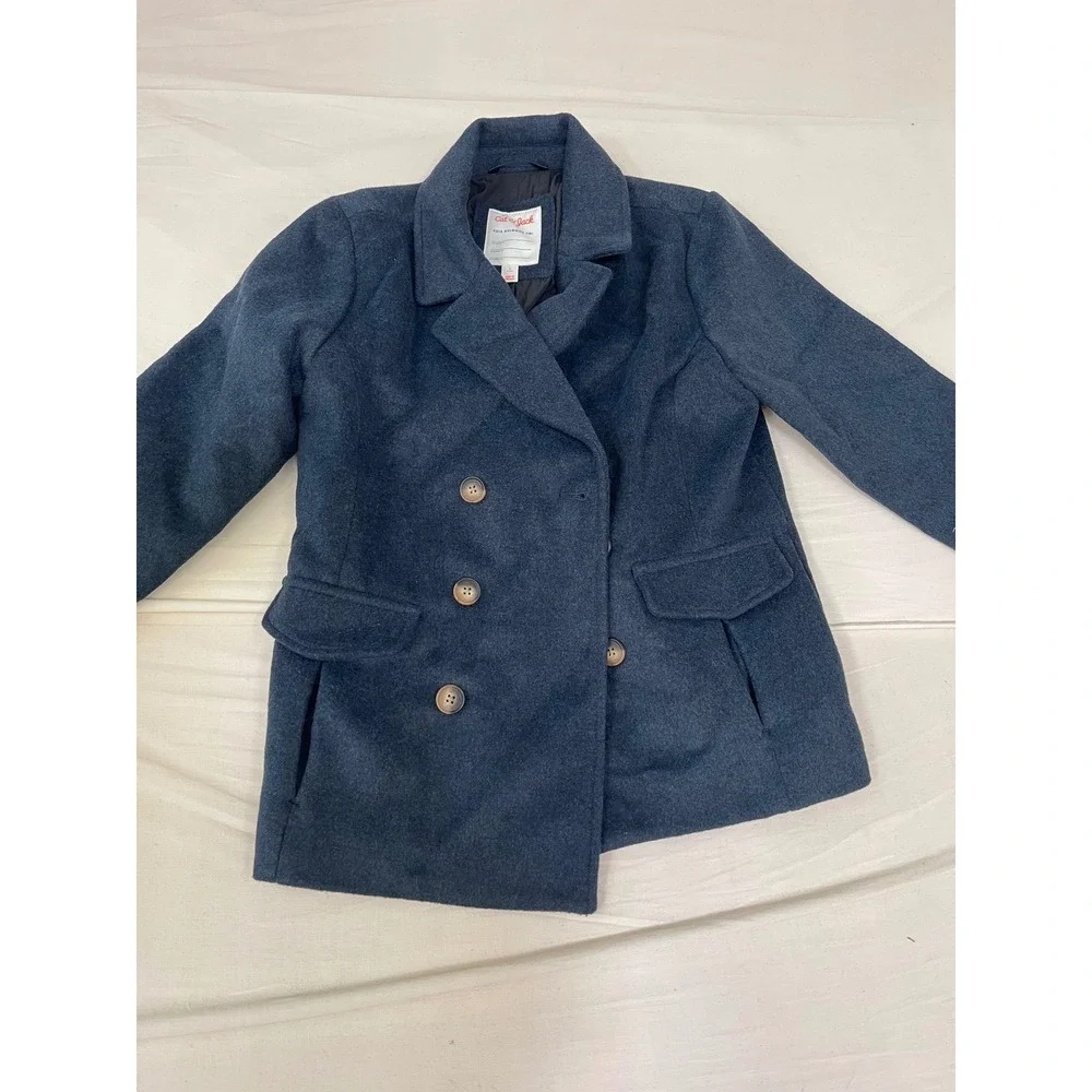 Cat & Jack Boys Navy Blue Double Breasted Pea Coat Jacket Size L 12-14